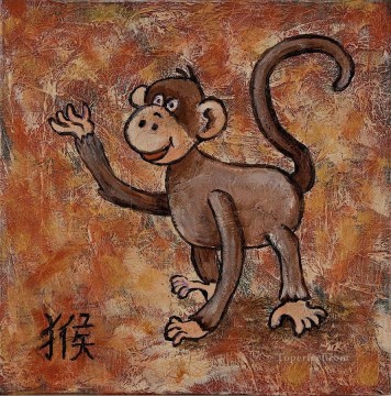 Chinesisches Jahr des Affen Lustiges Haustier Ölgemälde